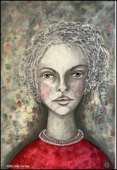 Acrylic portrait by Sally Van Nuys, Dots & Squiggles