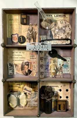 Original assemblage art by Sally Van Nuys, 282430 divided box assemblage