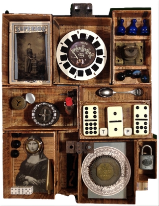 Original Assemblage Art by Sally Van Nuys, Fun & Games