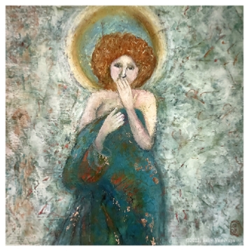 Oil and Cold Wax Painting, Homage to Alphonse Mucha, by Sally Van Nuys