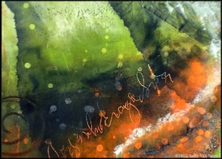 Cold Wax and Oil Painting, 'Scribed' abstract by Sally Van Nuys