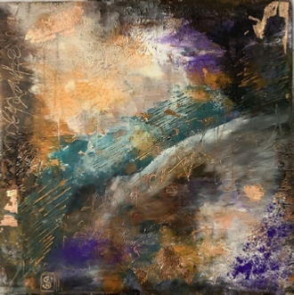 Cold Wax and Oil painting by Sally Van Nuys, Sun Storm