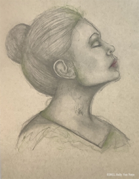 Woman portrait in graphite and pastels on tones tan paper by Sally Van Nuys