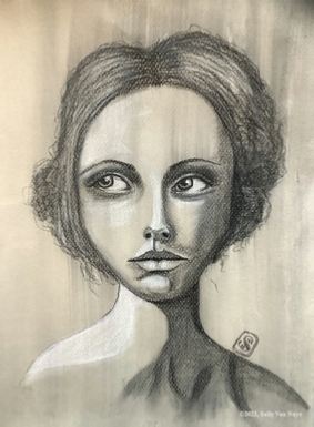 Portrait in black and white charcoal by Sally Van Nuys