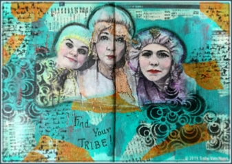 Mixed media art journal spread "Find Your Tribe - original art by Sally Van Nuys
