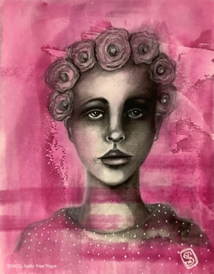 Mixed media portrait painting by Sally Van Nuys, Rouge