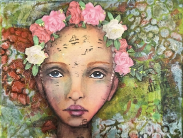 Mixed Media Collage Art by Sally Van Nuys, Girl in a Garden