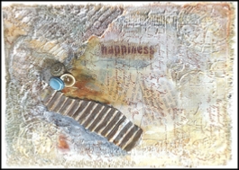 Mixed Media Collage Art on Architextures board by Sally Van Nuys, Happiness