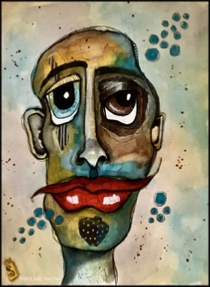 Mr BrownBlue Eyes, original wonky character art by Sally Van Nuys